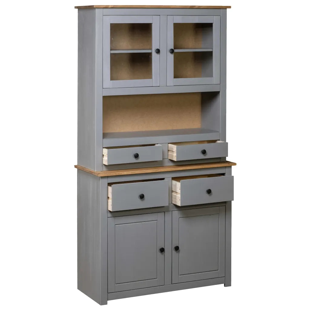 Credenza Grigia 93x40,5x180 cm in Legno Massello di Pino Panama 282701