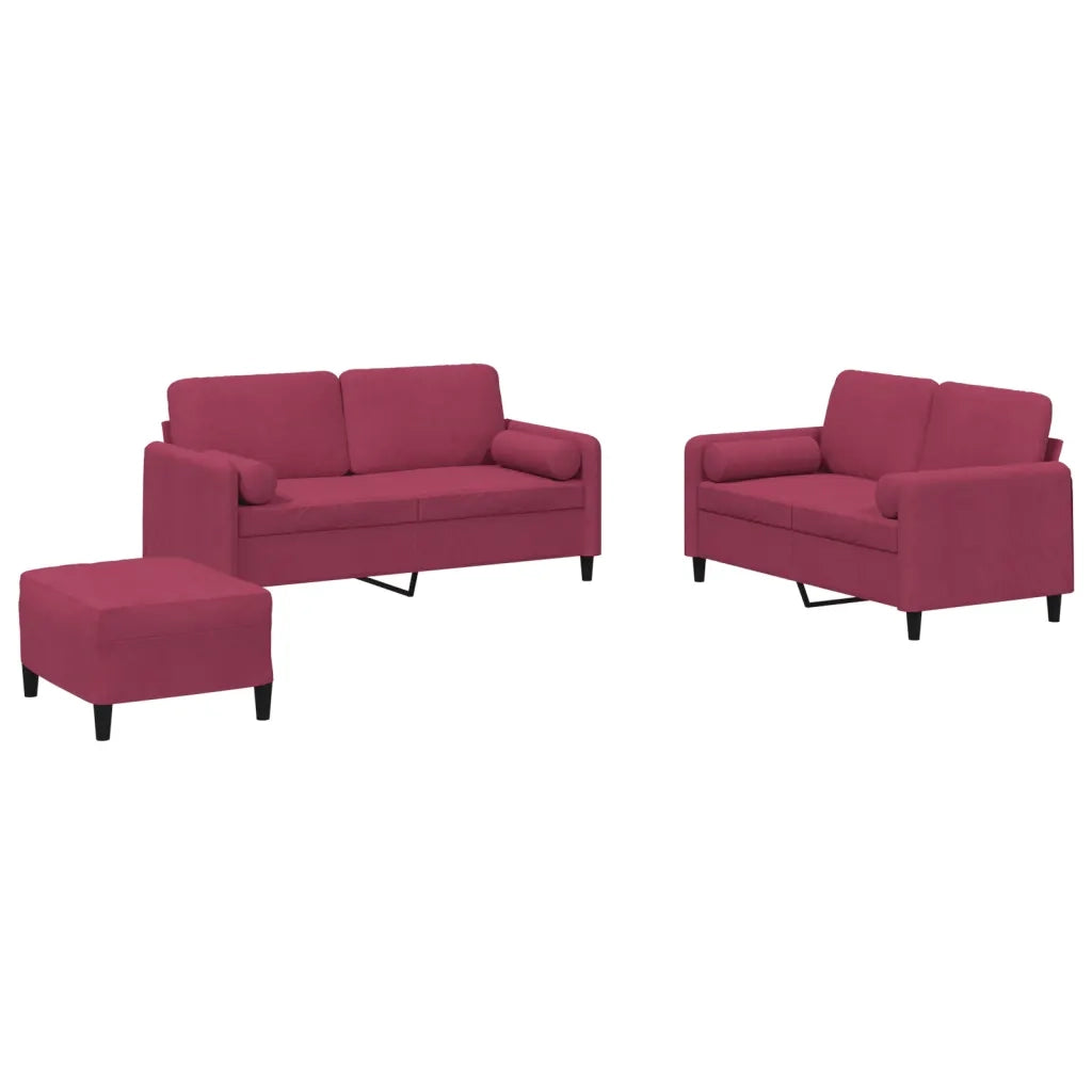 Set di Divani 3 pz con Cuscini Rosso Vino in Vellutocod mxl 106693