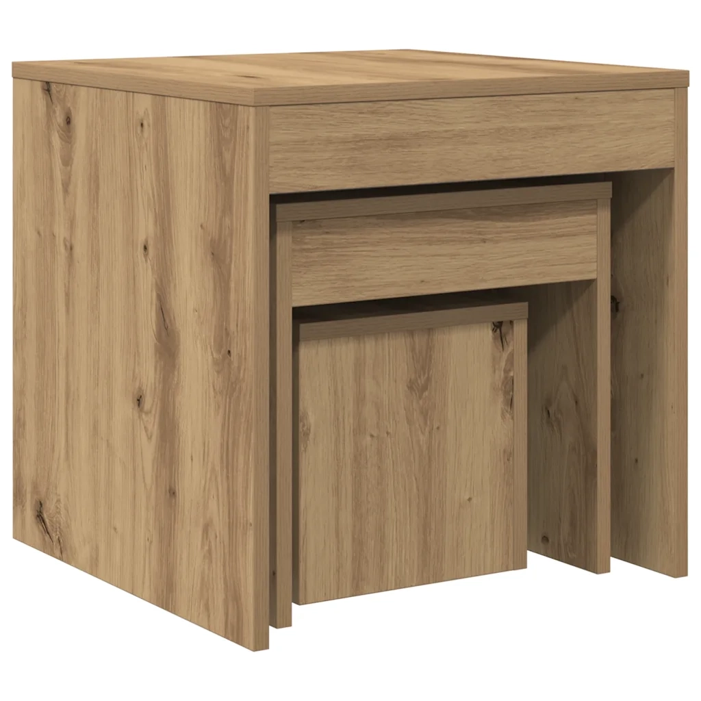 Tavolini Impilabili 3 pz Rovere Artigianale Legno Multistrato 856687