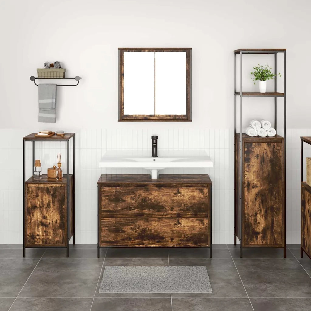 Set di mobili per il bagno 3 pcs Rovere fumé Legno multistrato 3328361