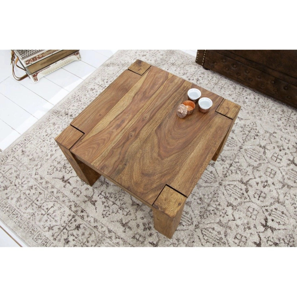 Tavolino basso ORBO quadrato 60 cm in legno di sheesham - Tavolino rustico in legno massiccio