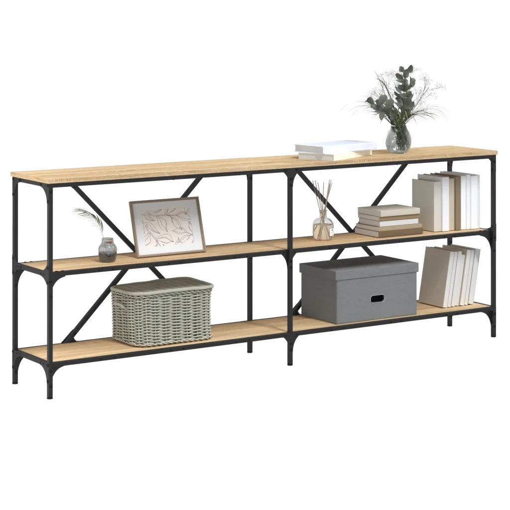 Tavolo Consolle Rovere Sonoma 200x30x75 cm Multistrato e Ferro 832859