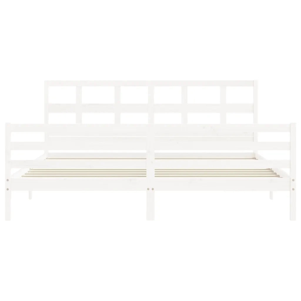Giroletto con Testiera-Struttura Letto con testiera Bianco 200x200 cm in Legno Massello 784134
