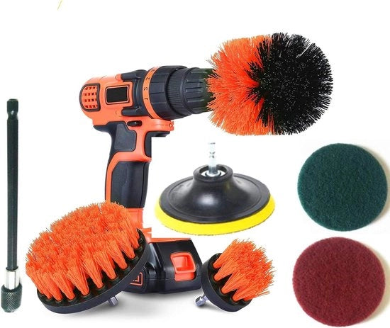 Kit di pulizia per pavimenti con borsetta rigida - 15 cm - set di spazzole e abrasivi - tegole da bagno - pavimenti - mattoni - ceramica - pulitore di malta di riempimento con abrasivi in acciaio