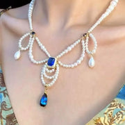 Collana vintage a pi¨´ strati con perle e gocce blu, regalo di Natale o compleanno.