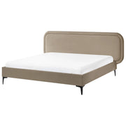 Letto matrimoniale EU Beige Velvet 160 x 200 cm Imbottito Telaio Poggiatesta