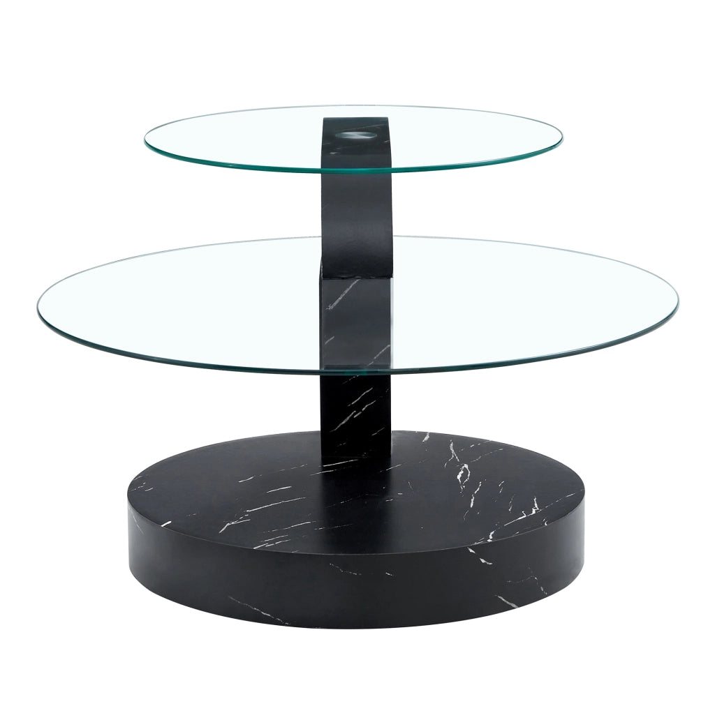 Tavolino da caffè a livelli in vetro temperato e MDF; nero trasparente; 78;5×78;5×24;5 cm