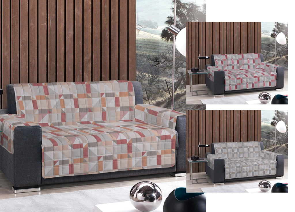 Copridivano Imbottito Trapuntato Sofà Antimacchia Made Italy Astratto 7879 - Poltrona - Beige