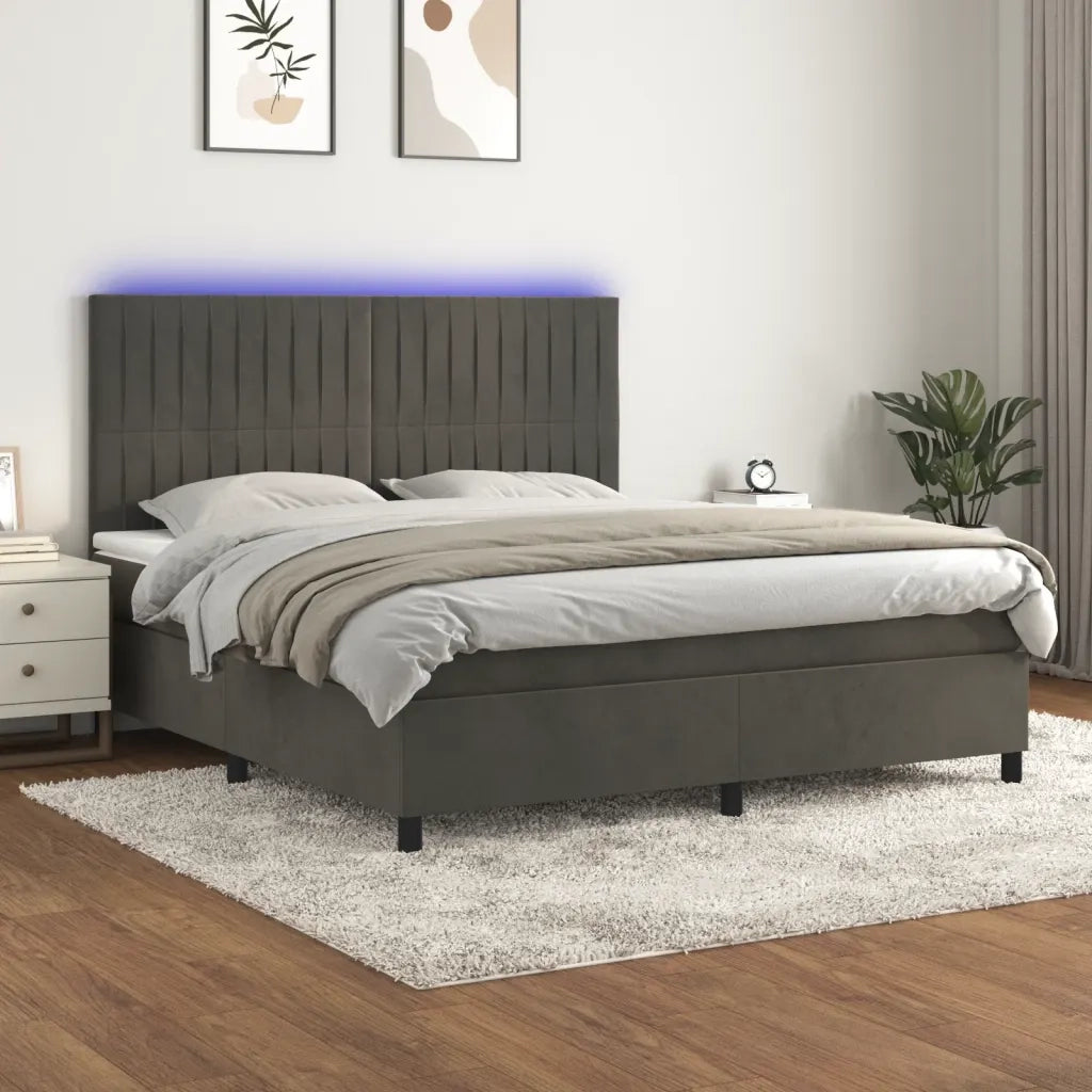 Letto a Molle con Materasso e LED Grigio Scuro 160x200 cm 3136252