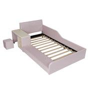 Letto per Bambini 90x200 cm - Scrivania; Sgabello e Ripiano - in Velluto - Rosa