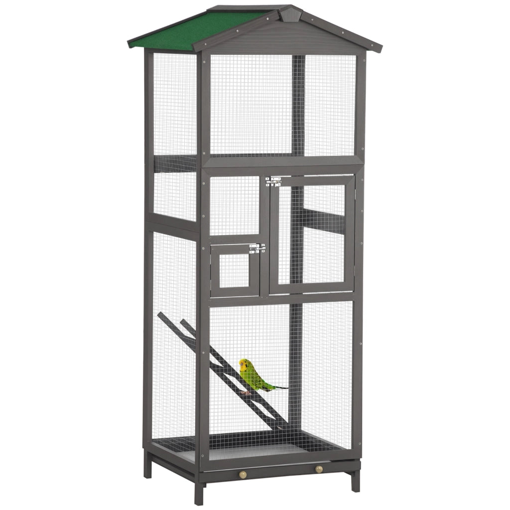 Gabbia per Uccelli da Esterno in Legno ¨C zephmum ¨C 165 cm Grigio Chiaro 2 Porte Vassoio Estraibile