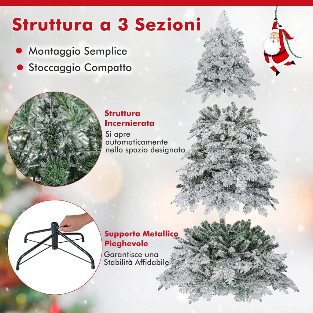 Albero di Natale Innevato 180 cm, Albero di Natale Artificiale con 260 Luci LED, 130 Palline, 616 Rami, 8 Modalità di Illuminazione, Decorazione Natalizia per Festa (180 cm)