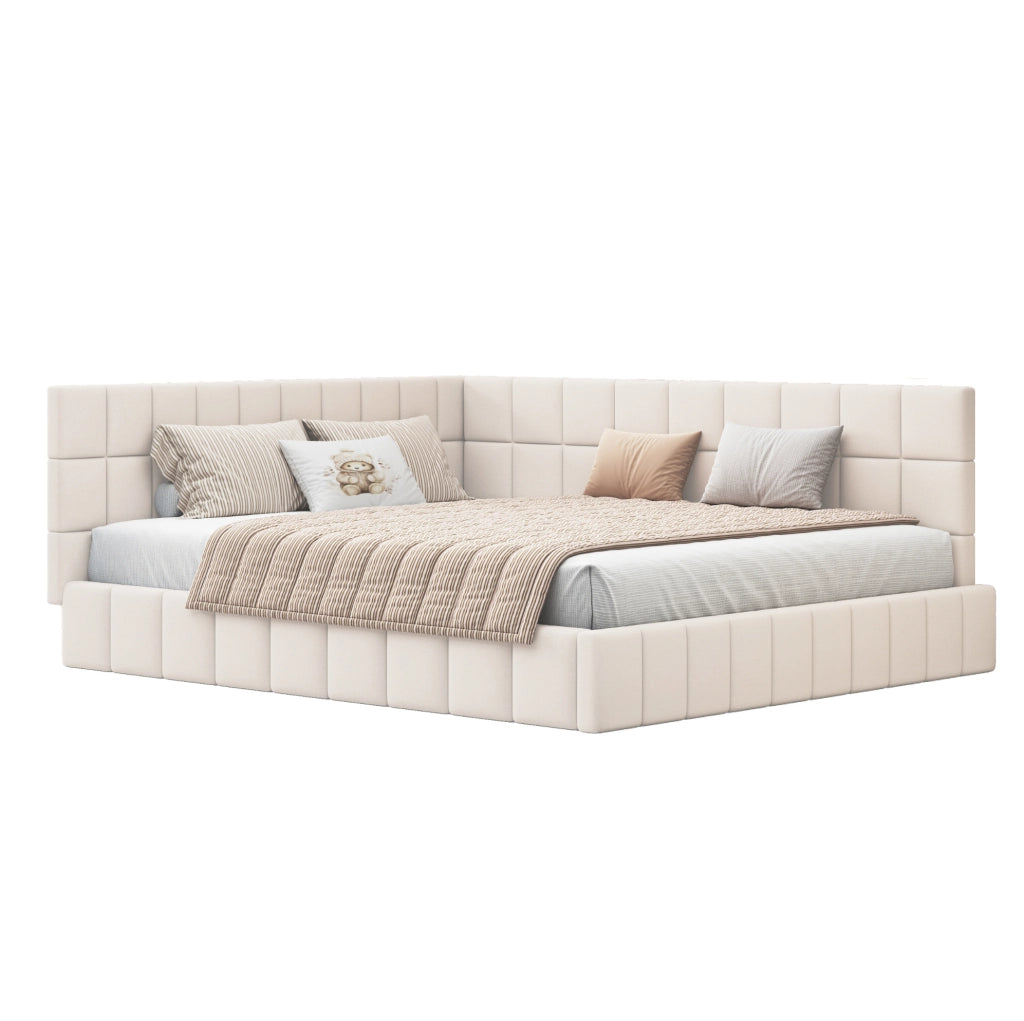 Letto da giorno imbottito 160x200 cm in tessuto; beige; con rete a doghe