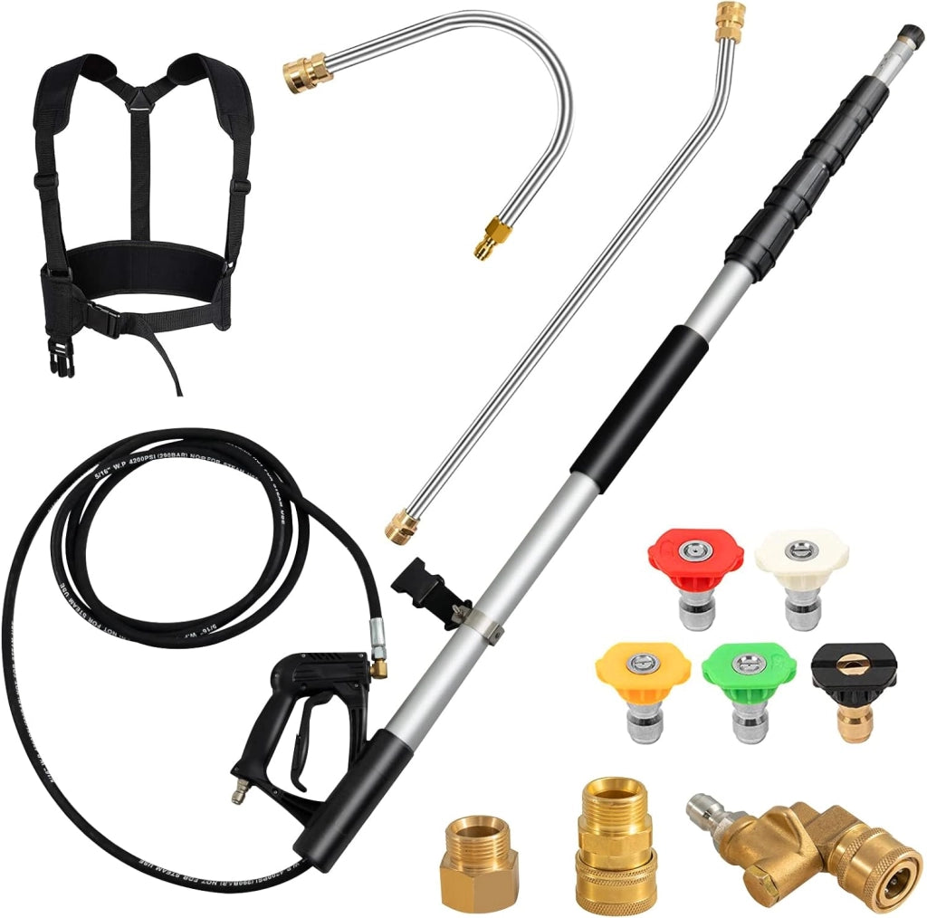 550 cm Kit di Prolunga per Idropulitrici, Lancia Telescopica per Idropulitrice con 5 Ugelli 2 Adattatori Accoppiatore Girevole e Imbracatura di Supporto, 4000PSI