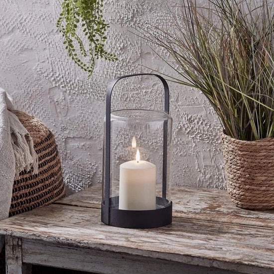 Lanterna metallica per esterni - Decorazione giardino - 1 pezzo - 18,5 cm - Con candela LED