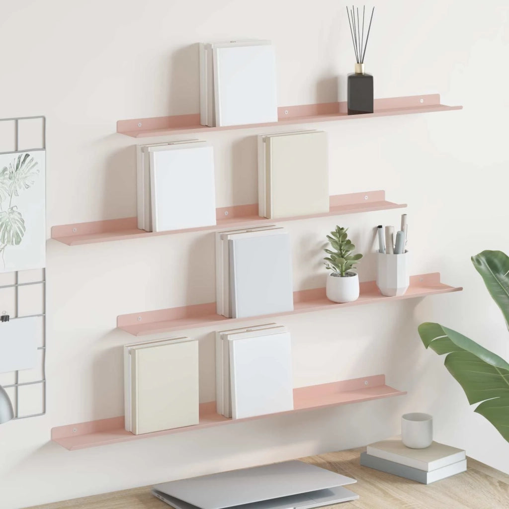 4 pz Mensola | Ripiano | Scaffale sospesa Rosa 80 x 9 x 2,5 cm Acciaio