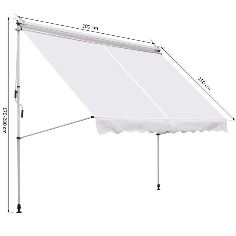 TENDA DA SOLE A MURO CON PALI DI SUPPORTO 300 X 150 CM  BIANCA