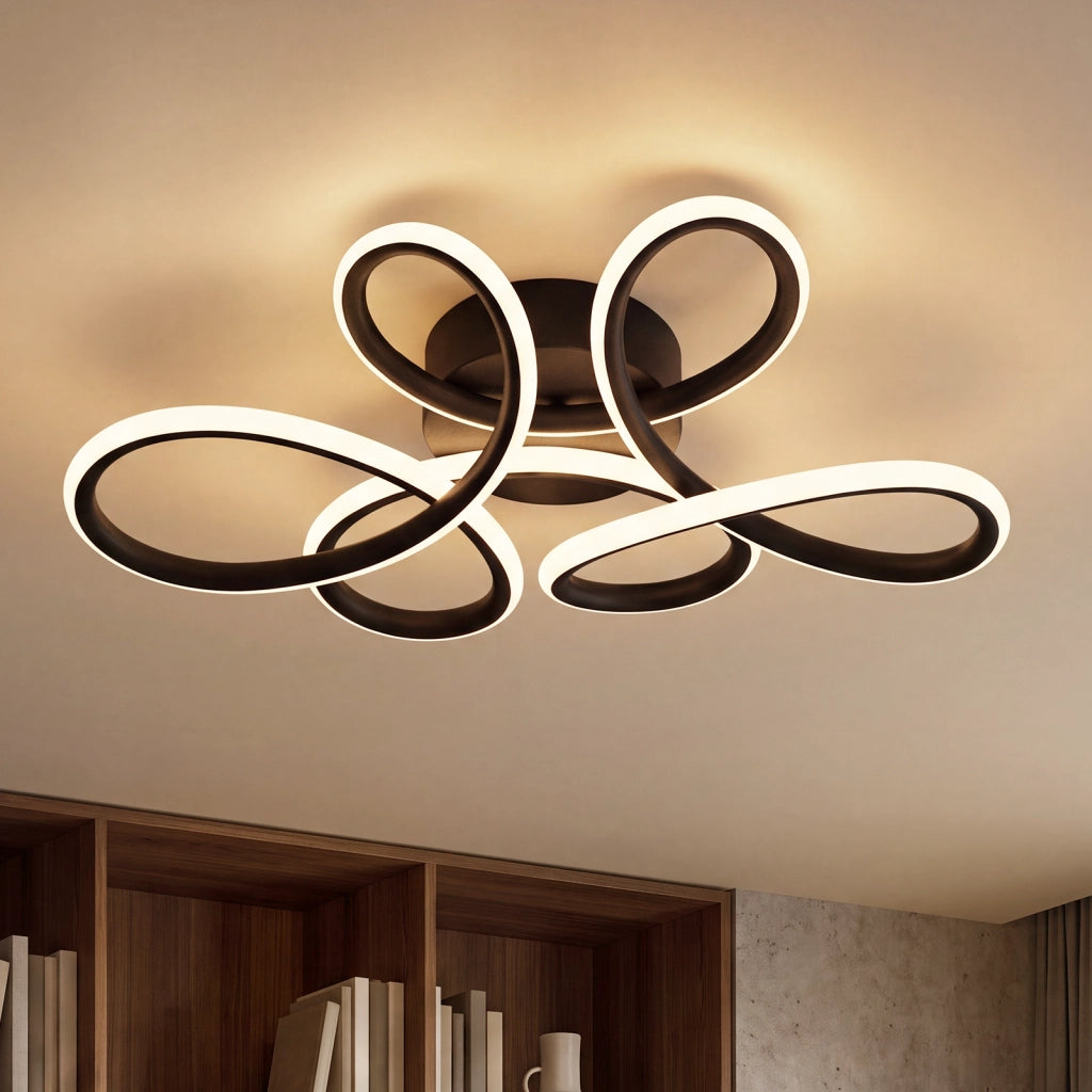 ZMH Lampada da Soffitto LED 24W 3000K Calda Nera Fiore Moderna in Metallo per Camera Ufficio Cucina Corridoio