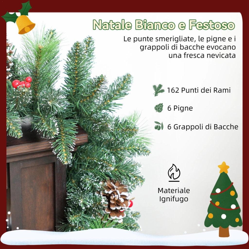 Ghirlanda Natalizia da Interni 180cm con 30 LED Pigne e Bacche
