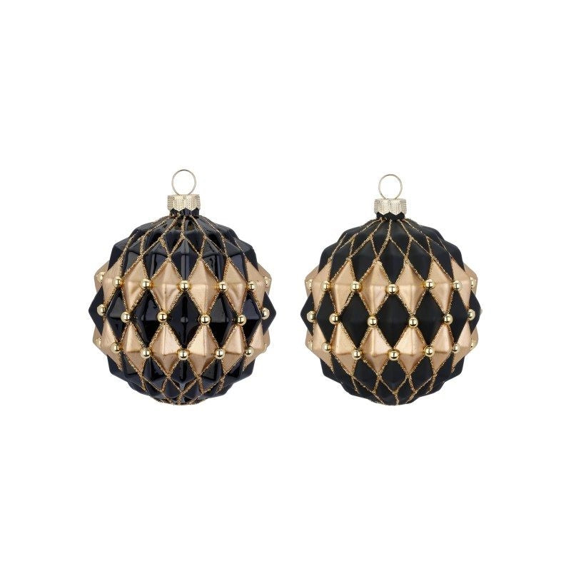 PALLINA IN VETRO A ROMBI ORO E NERO D 8 CM ASSORTITA PREZZO CAD UNO