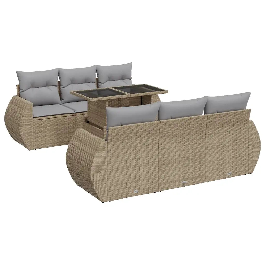 Set Divani da Giardino 7 pz con Cuscini Beige in Polyrattan 3326580