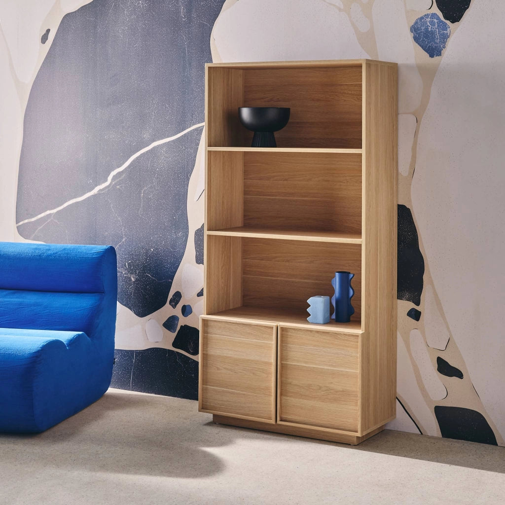 Libreria effetto legno con 2 ante a 5 livelli, marrone naturale