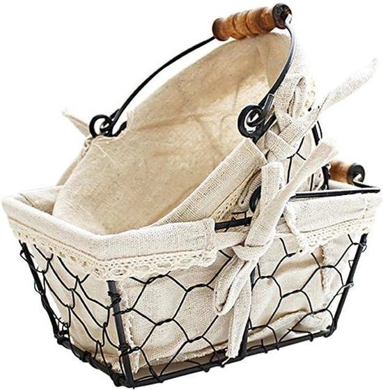 Retro contenitore per frutta in acciaio con maniglia - Cassa per pane per cucina - Contenitore per uova per archiviazione da scrivania - Contenitore per snack di frutta e pane.