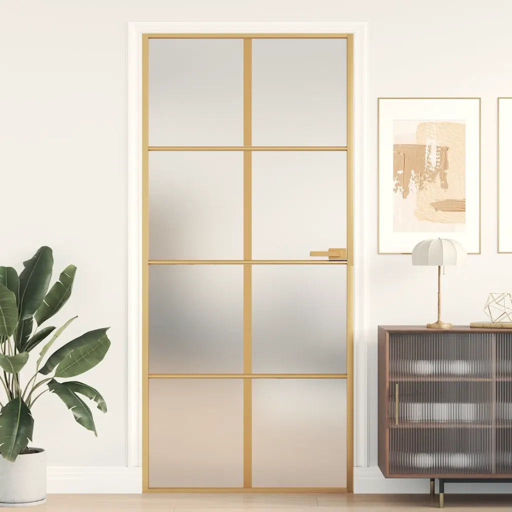 Porta Interni Sottile Oro 93x201,5cm Vetro Temperato Alluminio 155146