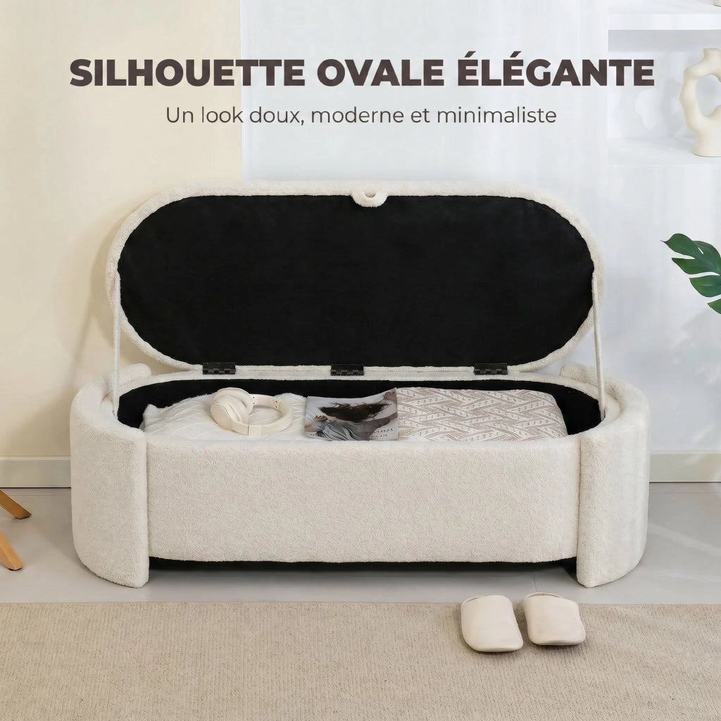 Pouf contenitore ovale imbottito in tessuto ¨C zephmum ¨C crema 129x48.5x44 cm