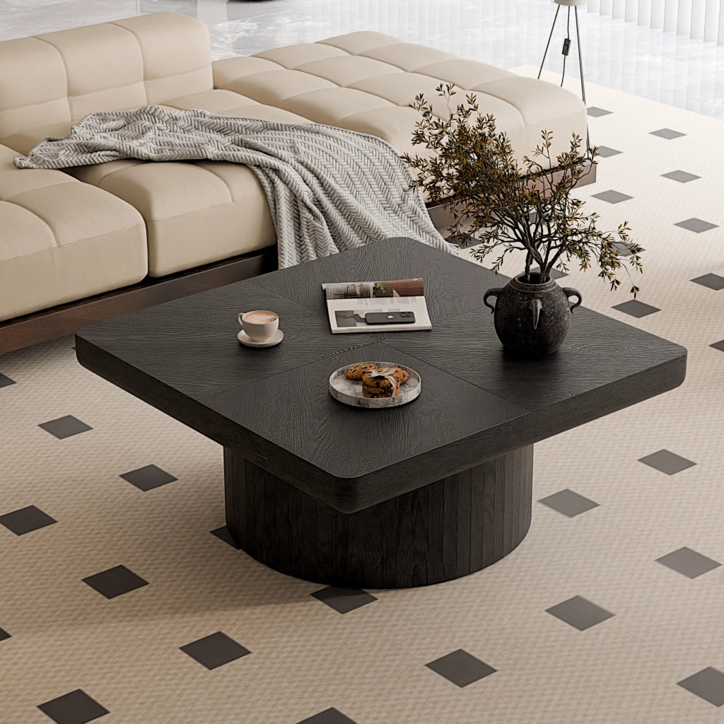 TAVOLINO DA CAFFÈ Quadrato 86,12x85,54x18,04 cm Nero Legno massello e MDF