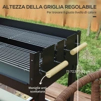 Barbecue a Carbonella ad Altezza Regolabile con 2 Griglie e 2 Ripiani, in Metallo e Legno, 113x53.5x82.5 cm, Nera