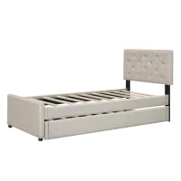 Letto imbottito con letto estraibile, 90×200 cm, senza materasso, Beige
