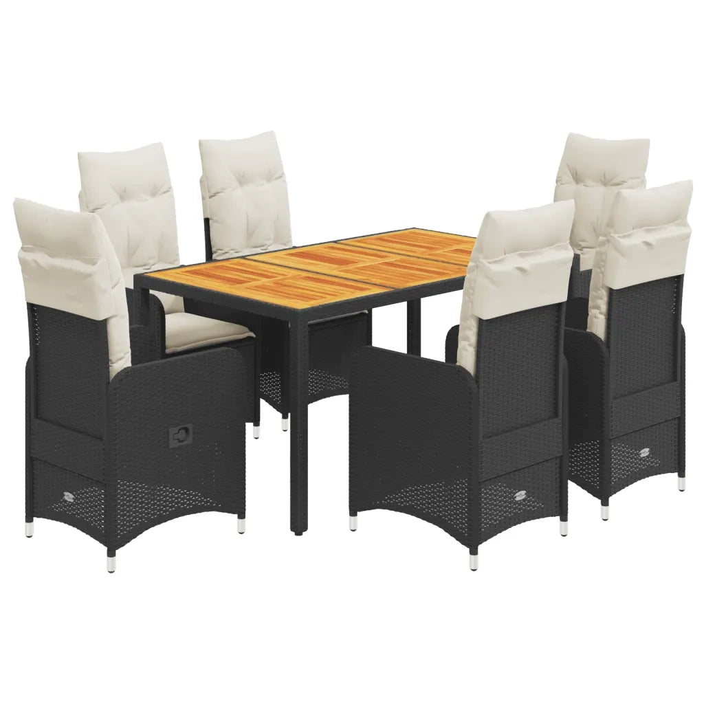 vidaXL Set da Bistrò da Giardino 7 pz con Cuscini Nero in Polyrattan