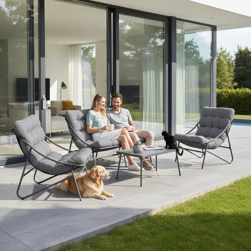Set mobili da giardino VIBE 4 pezzi poltrone divano tavolino grigio