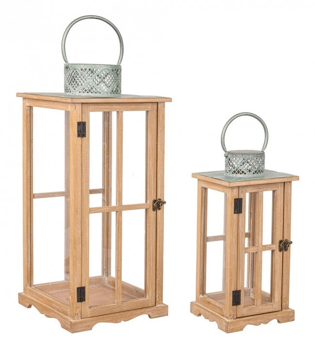 Lanterna Rettangolare Legno Verde Rustica da Interno - FATIMA
