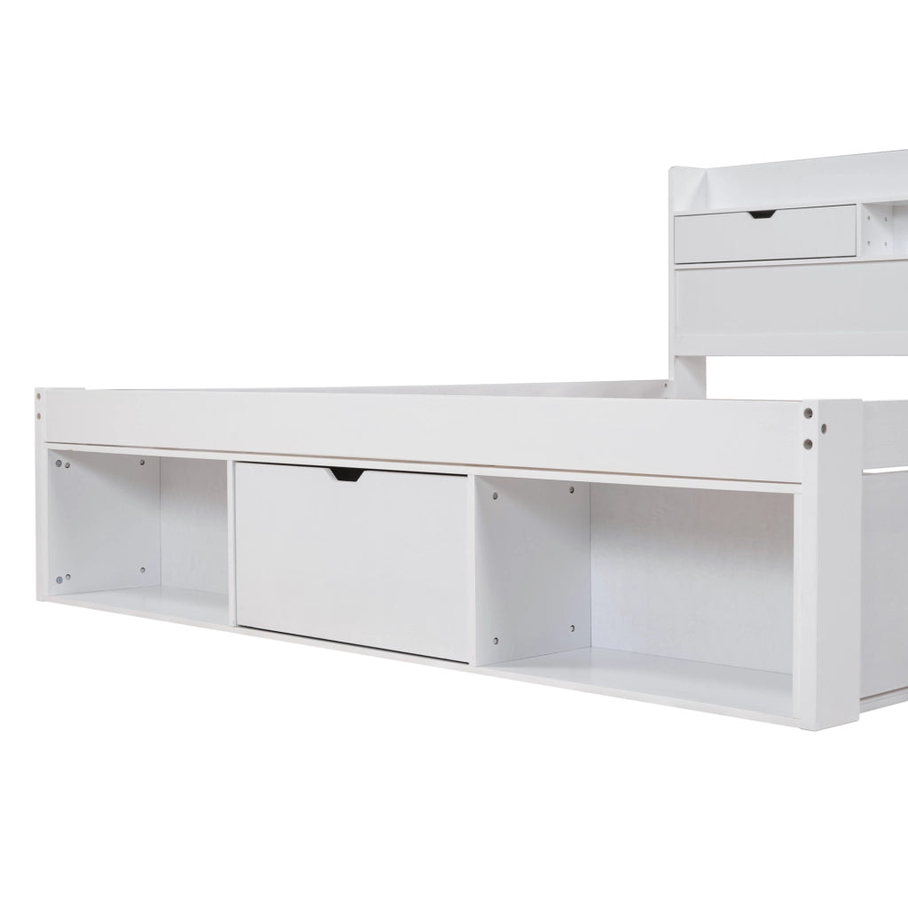 Letto matrimoniale 140x200 cm con USB; vani contenitore e cassetti; bianco