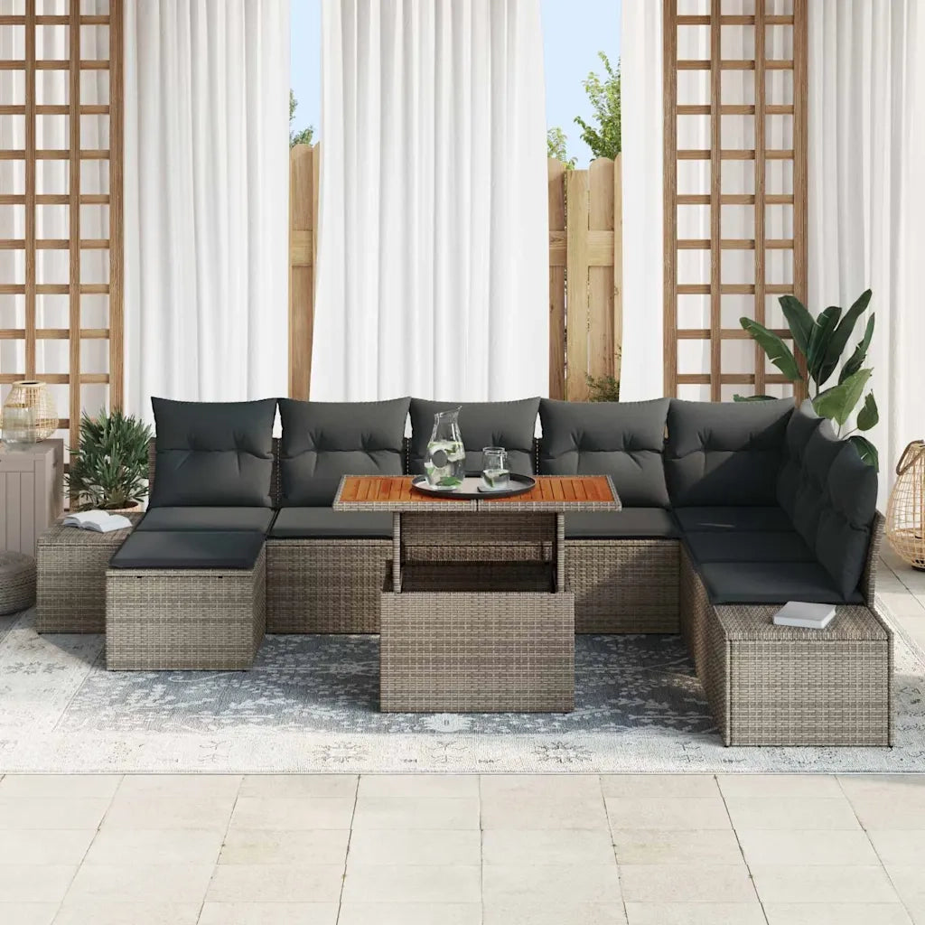 Set da Pranzo per Giardino con cuscino 9 pcs Grigio e Marrone 3349999
