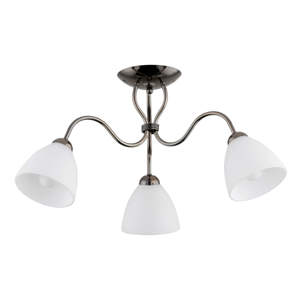 Plafoniera Alfa ARIEL cromata nera 3xE27 vetro bianco