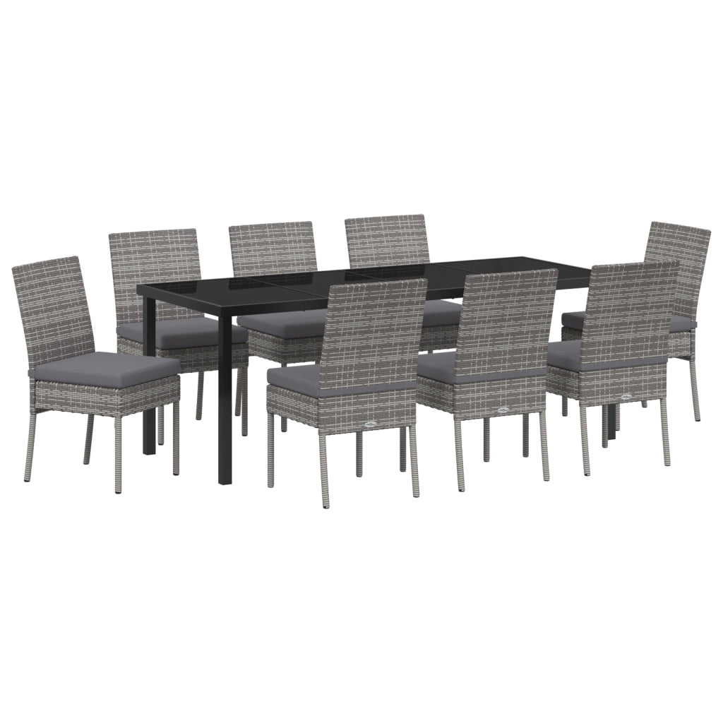 Set da Pranzo da Giardino 9 Pezzi Grigio Polyrattan
