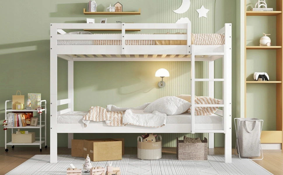 Letto a castello con scala - Xylo - 90x200 - Bianco - Senza materasso