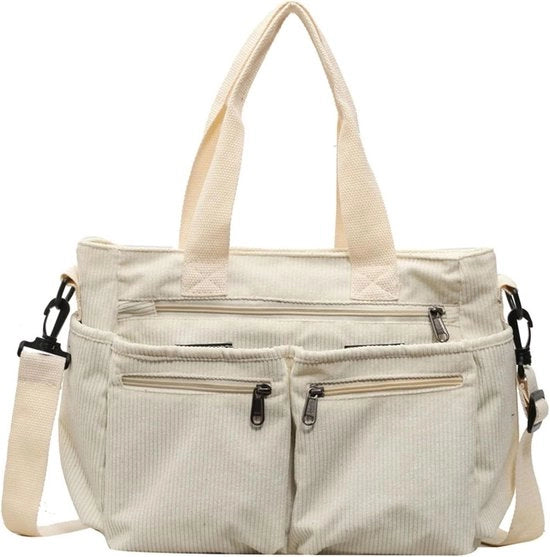 Borsa da spalla a onde fluide per donne - riutilizzabile e in lino - grande capacità per ufficio, scuola, shopping e viaggi - bianco sbiancato