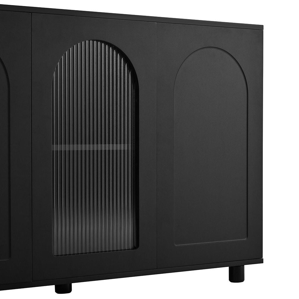 Buffet a forma di U - Xylo - Nero, porta in vetro, design rimbalzante