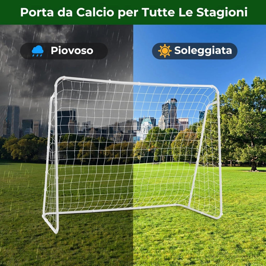 Porta da Calcio, Rete da Calcio 216 cm x 152 cm con Telaio Resistente e Picchetti per Terreno, Resistente alle Intemperie per Training di Tiro al Calcio per Bambini