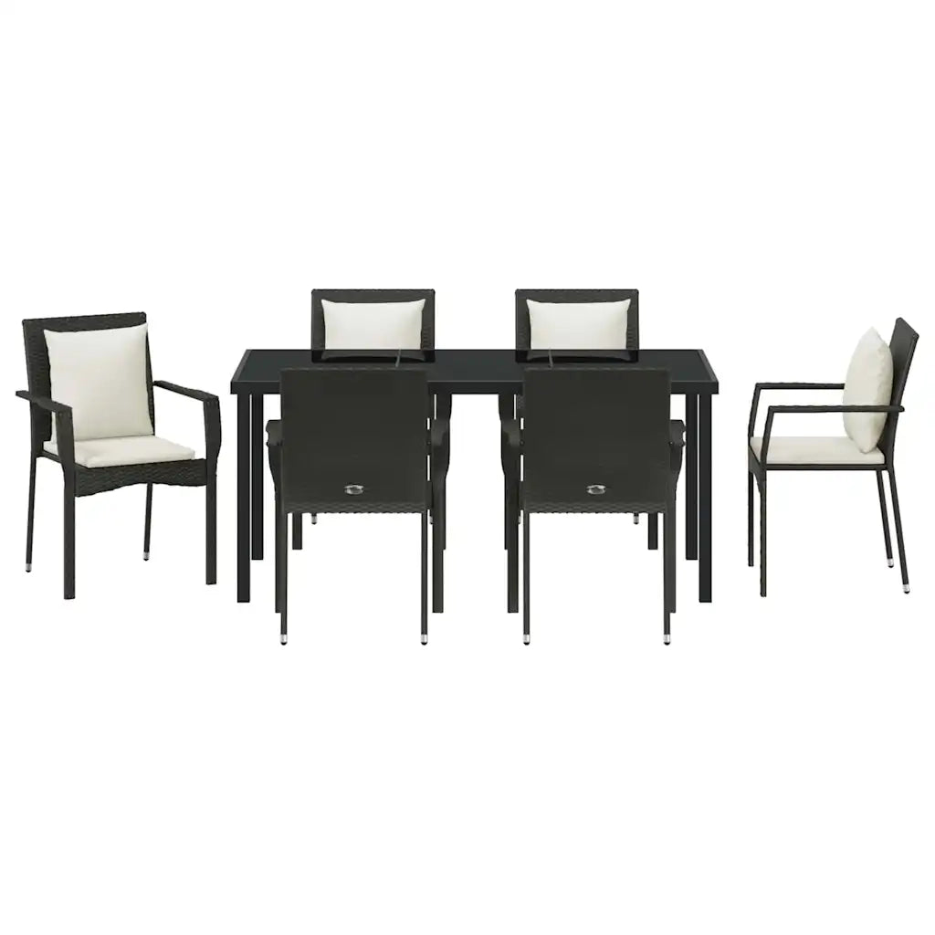 Set da Pranzo per Giardino con cuscino 7 pcs Nero polyrattan 3380075