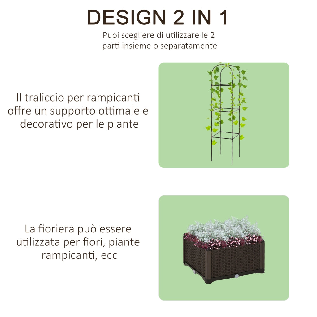 EasyComfort Fioriera da Esterno con Vaso Autoirrigante e Griglia Scaffale per Piante Rampicanti Marrone e Nero, 40x40x177cm