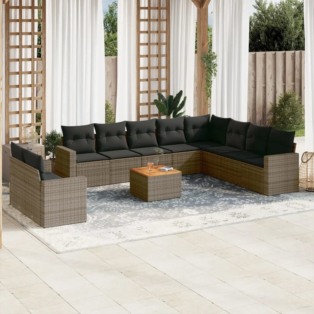 Set Divani da Giardino 11 pz con Cuscini in Polyrattan Grigiocod mxl 87671