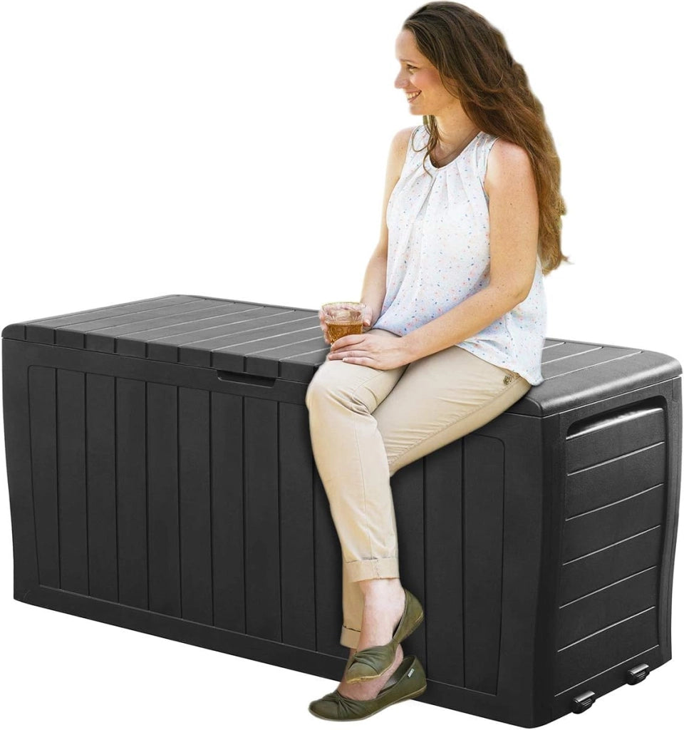 Baule da Giardino 270 l Portacuscini Polyrattan Organizer Balcone Coperchio Richiudibile