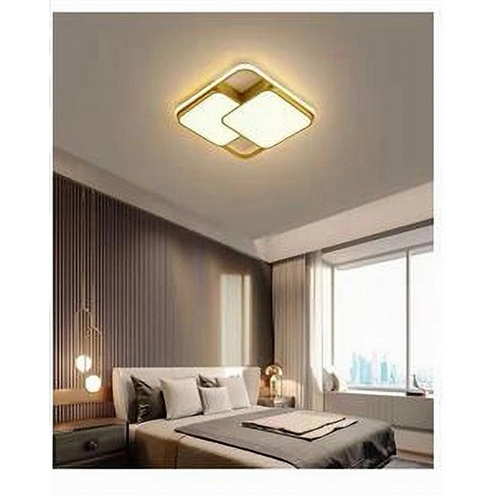 Trade Shop - Plafoniera Led 48watt Quadrato Oro Moderno Lampadario Soffitto Luce Fredda 71462 -