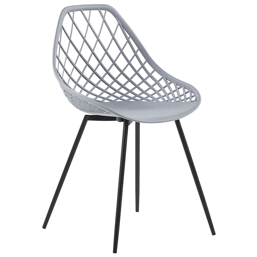 Set di 2 sedie da pranzo grigio sedile sintetico gambe in metallo Nero schienale netto design scandinavo moderno