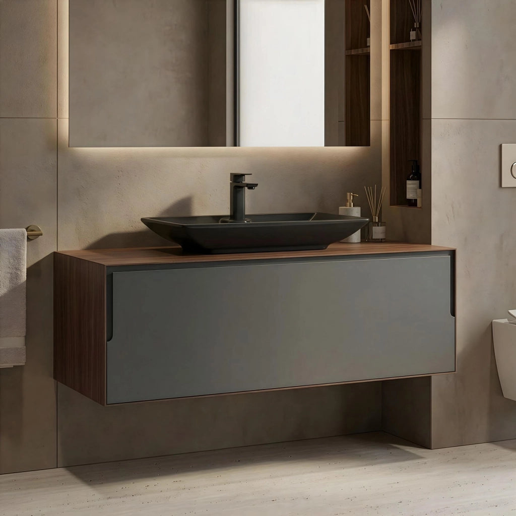Mobile lavabo "Craft 120" - 120 x 50 x 40 cm - Noce / Antracite